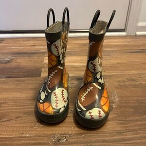 Kids Waterproof Sports Print Rain Boots - Brown/Orange